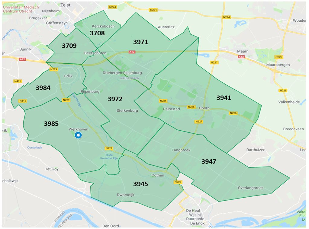 Postcodekaartje Werkhoven Deelnemende postcodegebieden