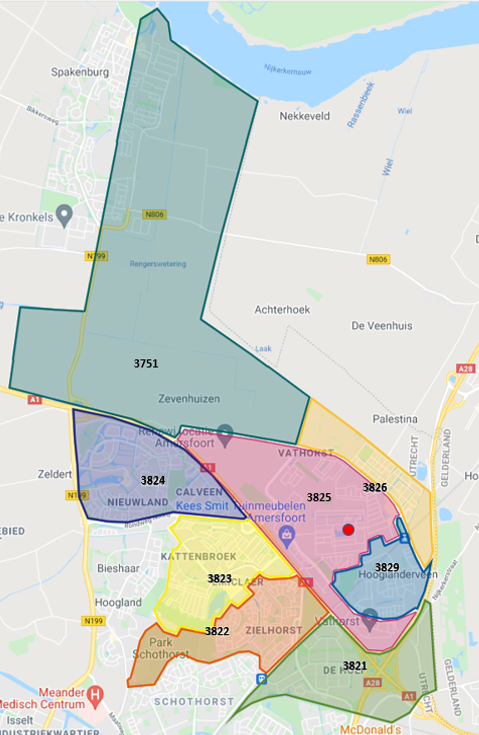 Postcodekaart Amersfoort De Bron-NIEUW Postcodekaart Amersfoort De Bron-NIEUW